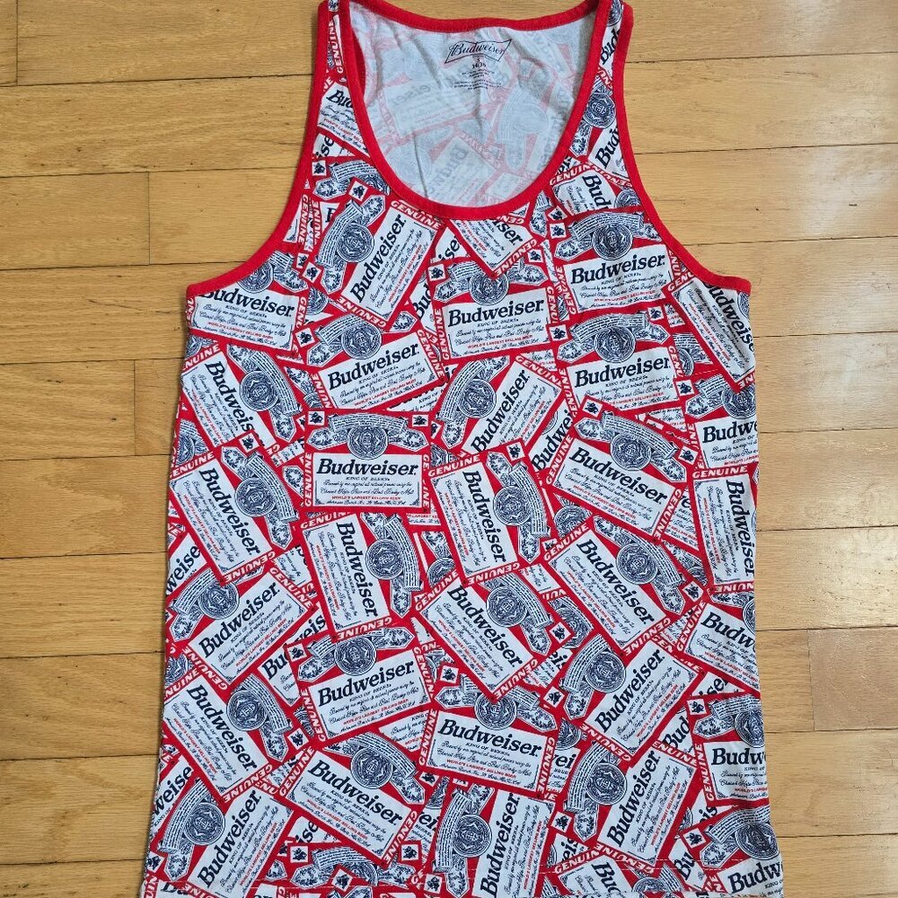 Budweiser | sporty all-over print white tank top | MENS S
